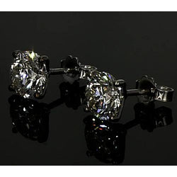 Boucles D'Oreilles Réel Diamant 1.50 Carats Rondes Clous Sertie Or Blanc 14K