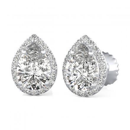 Boucles D'Oreilles Réel Diamant Poire Et Halo Rond 2.50 Or Blanc 14K