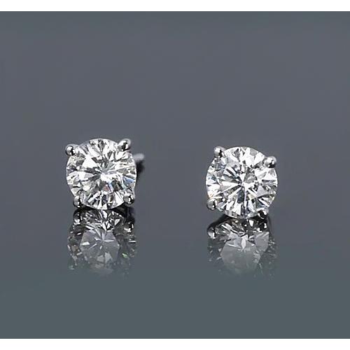 Boucles D'Oreilles Réel Diamant Rond 1.50 Carats Style Griffe Or Blanc 14K