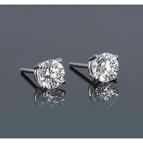 Boucles D'Oreilles Réel Diamant Rond 1.50 Carats Style Griffe Or Blanc 14K