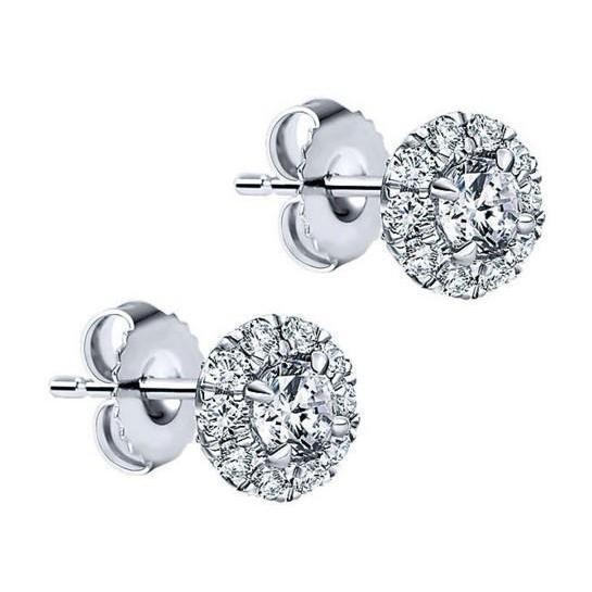 Boucles D'Oreilles Réel Diamant Rond Scintillant Halo 2.0 Carats Or Blanc 14K