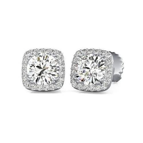 Boucles D'Oreilles Réel Diamant Rond Scintillant Halo 2.70 Carats Or Blanc 14K