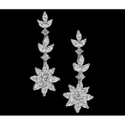 Boucles D'Oreilles Réel Diamant Style Floral Lustre 5 Carats Diamants Longs