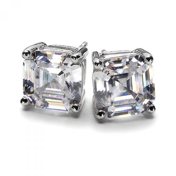 Boucles D'Oreilles Réel Diamant Taille Asscher Serties De Griffes 2 Carats En Or Blanc 14 Carats