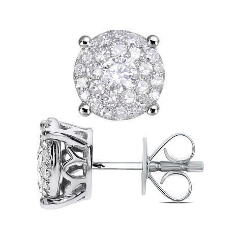 Boucles D'Oreilles Réel Diamant Taille Brillant Halo En Or Blanc 1.54 Carat 14K