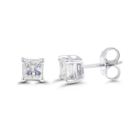 Boucles D'Oreilles Réel Diamant Taille Princesse 2.80 Ct En Or Blanc 14K