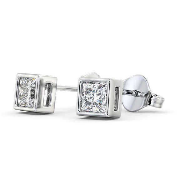Boucles D'Oreilles Réel Diamant Taille Princesse Serti Clos Or Blanc 1.70 Carat 14K