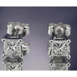 Boucles D'Oreilles Réel Diamants 1.50 Carats Taille Princesse Or Blanc 14K F Vs1