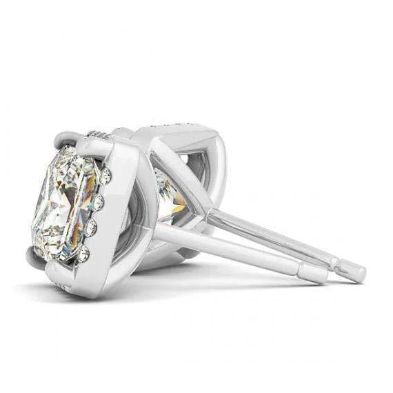 Boucles D'Oreilles Réel Diamants Au Centre De La Princesse 2.50 Carats Halo En Or Blanc 14K