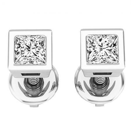 Boucles D'Oreilles Réel Diamants Taille Princesse 1.50 Carats Or Blanc 14K