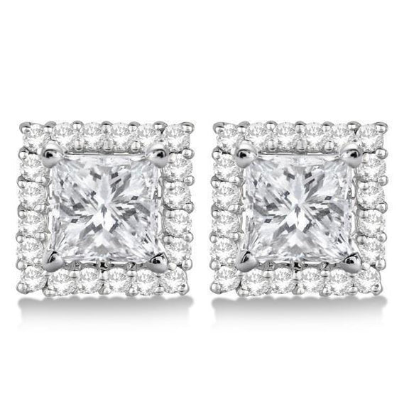 Boucles D'Oreilles Réel Diamants Taille Princesse Et Diamants Ronds 2.4 Carats WG 14K