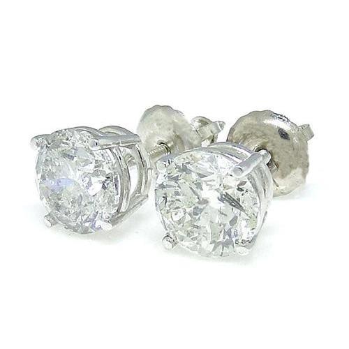 Boucles D'Oreilles Rondes En Forme De Clou De Réel Diamant Pour Femmes 4 Carats En Or Blanc 14K