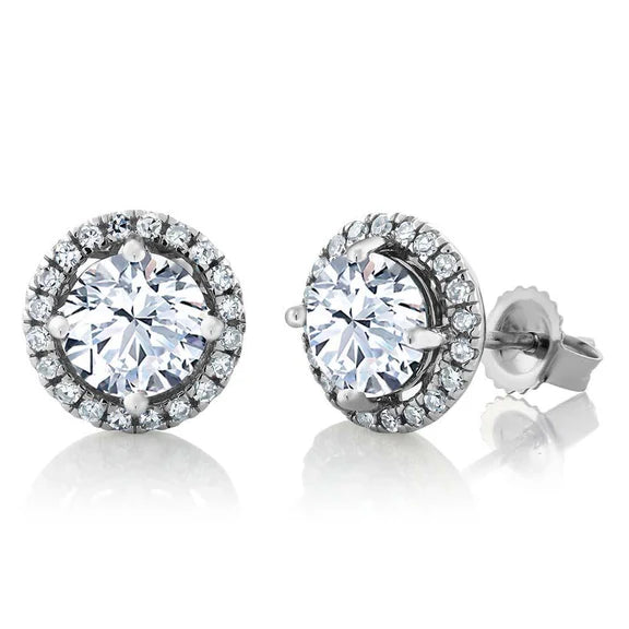 Boucles D'Oreilles Rondes En Forme De Halo De Réel Diamants 1.90 Carats En Or Blanc 14K