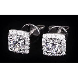 Boucles D'Oreilles Serties De Naturel Diamants Ronds De 2.32 Carats Avec Halo En Or Blanc 14K