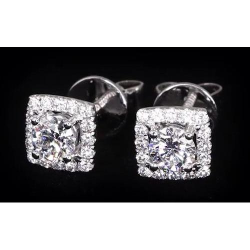 Boucles D'Oreilles Serties De Naturel Diamants Ronds De 2.32 Carats Avec Halo En Or Blanc 14K