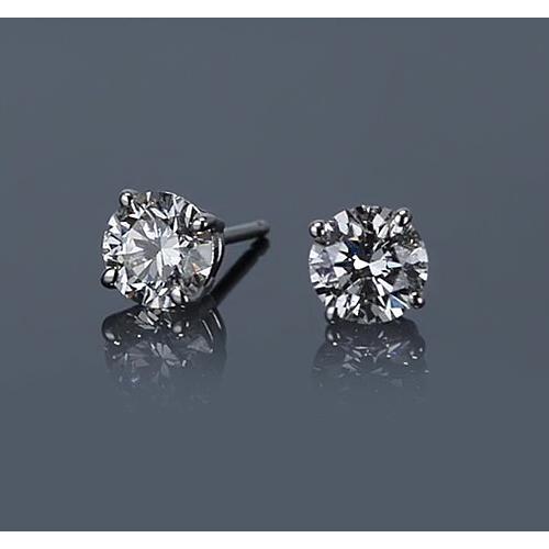 Boucles D'Oreilles Serties De Naturel Diamants Ronds En Forme De Panier 1.50 Carats En Or Blanc 14K