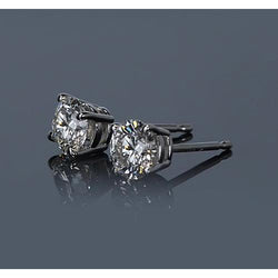 Boucles D'Oreilles Serties De Naturel Diamants Ronds En Forme De Panier 1.50 Carats En Or Blanc 14K