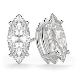 Boucles D'Oreilles Serties De Réel Diamants Solitaires Taille Marquise 4 Ct En Or Blanc