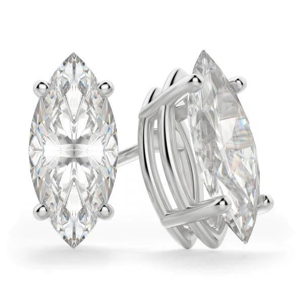 Boucles D'Oreilles Serties De Réel Diamants Solitaires Taille Marquise 4 Ct En Or Blanc