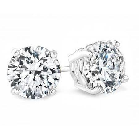 Boucles D'Oreilles Solitaire 2.5 Ct Réel Diamant Rond Or Blanc 14K