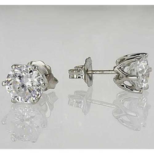 Boucles D'Oreilles Tige 1.50 Carats Six Griffes Véritable Diamant Rond Or Blanc 14K