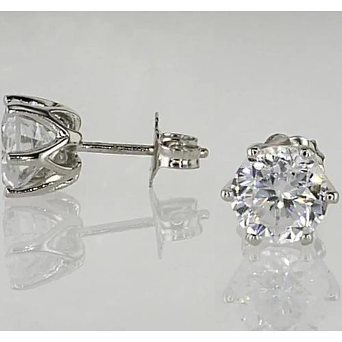 Boucles D'Oreilles Tige 1.50 Carats Six Griffes Véritable Diamant Rond Or Blanc 14K