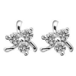 Boucles D'Oreilles Tige 3 Pierres 2.40 Carats Réel Diamants Ronds Or Blanc 14K