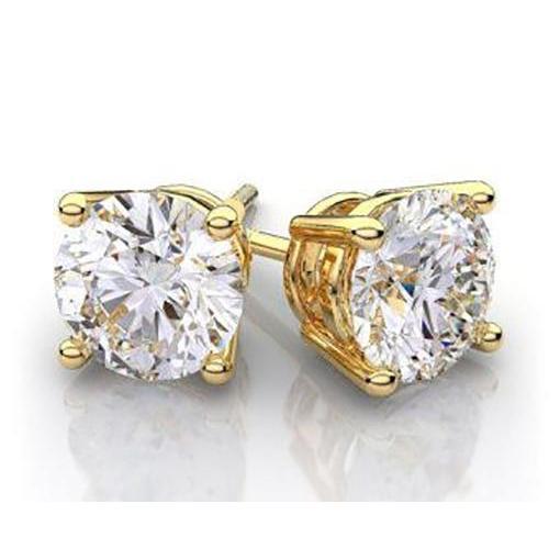 Boucles D'Oreilles Véritable Diamant 4 Carats Or Jaune 14K Large Push Backs