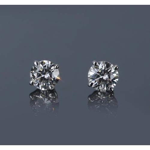 Boucles D'Oreilles Véritable Diamant Rond 1 Carat Or Blanc 14K Bijoux