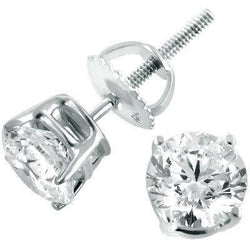 Boucles D'Oreilles Véritable Diamant Rond Femme Bijoux En Or Blanc Massif 2 Carats