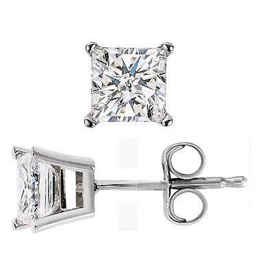 Boucles D'Oreilles Véritable Diamant Taille Princesse 1.90 Ct À 4 Griffes En Or Blanc