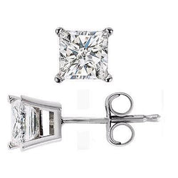 Boucles D'Oreilles Véritable Diamant Taille Princesse 1.90 Ct À 4 Griffes En Or Blanc