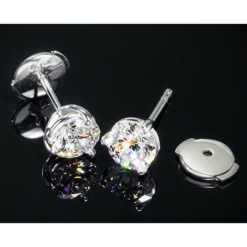 Boucles D'Oreilles Véritable Diamants Ronds Étincelants 3 Carats Martini Squeeze & Lock