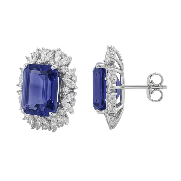 Boucles D'Oreilles Émeraude Ceylan Saphir Marquise Diamants Naturels Extraits des Mines ( et non cultivés en laboratoire ) 10 Ct