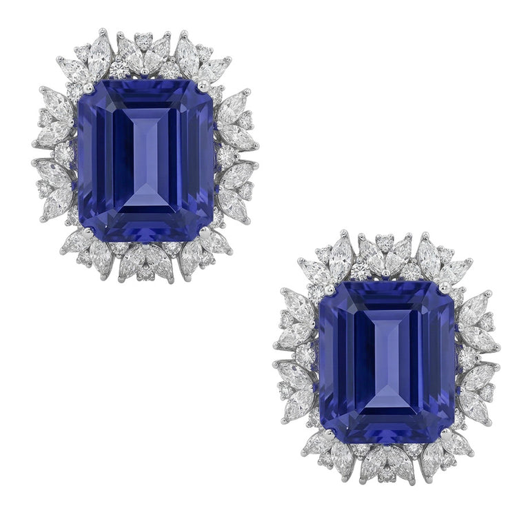 Boucles D'Oreilles Émeraude Ceylan Saphir Marquise Diamants Naturels Extraits des Mines ( et non cultivés en laboratoire ) 10 Ct