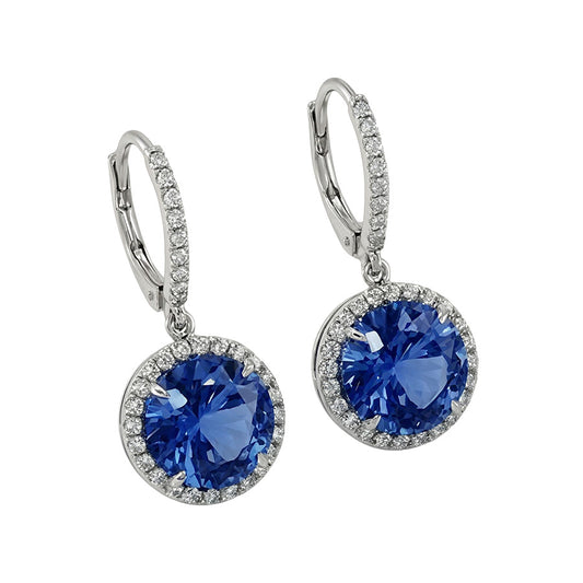 Boucles D'oreilles Pendantes Emeraude 6.50 Carats Et Diamants Naturels Extraits des Mines ( et non cultivés en laboratoire ) Or Blanc 14K