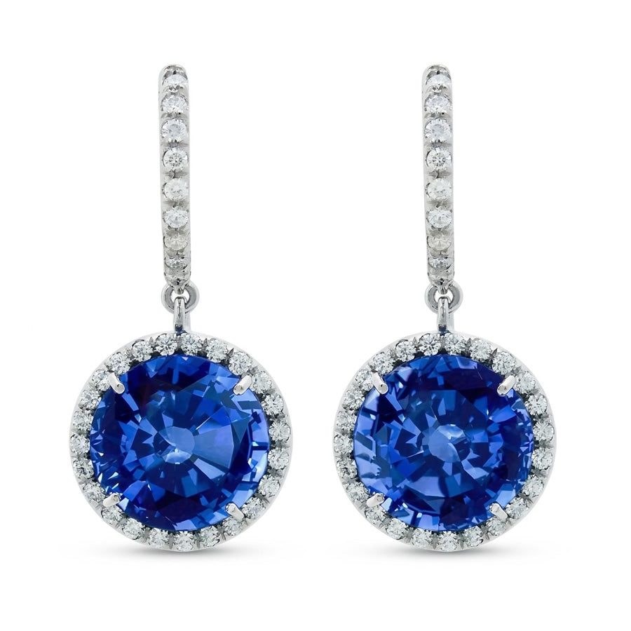 Boucles D'oreilles Pendantes Emeraude 6.50 Carats Et Diamants Naturels Extraits des Mines ( et non cultivés en laboratoire ) Or Blanc 14K