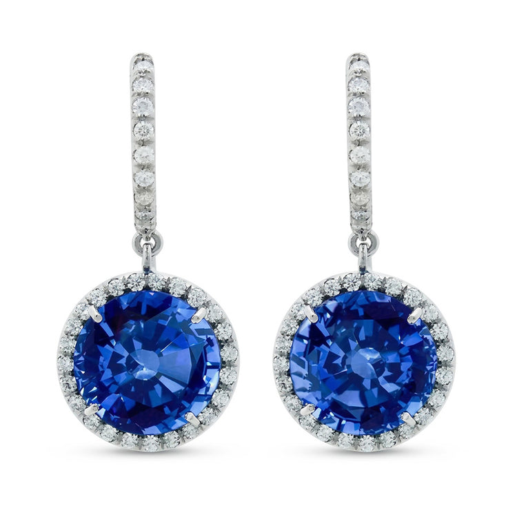 Boucles D'oreilles Pendantes Emeraude 6.50 Carats Et Diamants Naturels Extraits des Mines ( et non cultivés en laboratoire ) Or Blanc 14K