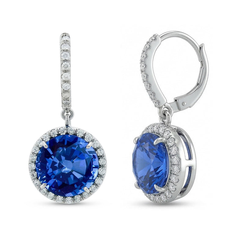 Boucles D'oreilles Pendantes Emeraude 6.50 Carats Et Diamants Naturels Extraits des Mines ( et non cultivés en laboratoire ) Or Blanc 14K