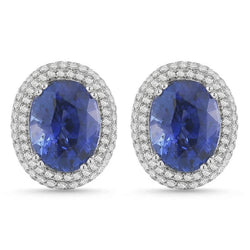 Boucles D'oreilles Puces Femme 7 Carats Saphir Et Diamants Naturels Extraits des Mines ( et non cultivés en laboratoire ) Or Blanc 14K