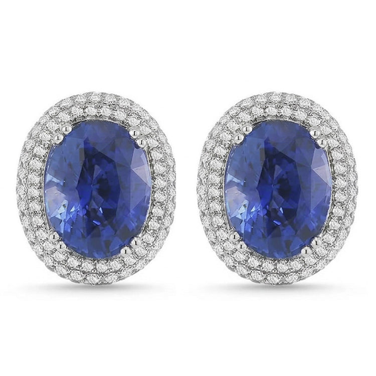 Boucles D'oreilles Puces Femme 7 Carats Saphir Et Diamants Naturels Extraits des Mines ( et non cultivés en laboratoire ) Or Blanc 14K
