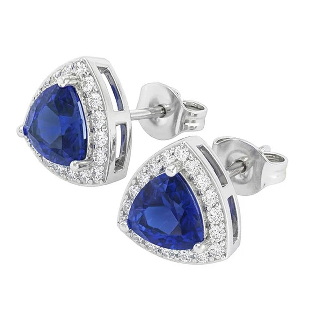 Boucles D'oreilles Puces Saphir De Ceylan Et Diamants Naturels Extraits des Mines ( et non cultivés en laboratoire ) 6.60 Carats Or Blanc 14K