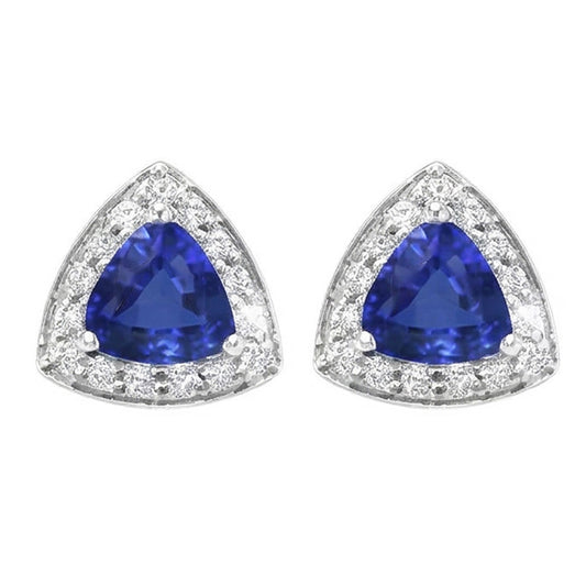 Boucles D'oreilles Puces Saphir De Ceylan Et Diamants Naturels Extraits des Mines ( et non cultivés en laboratoire ) 6.60 Carats Or Blanc 14K
