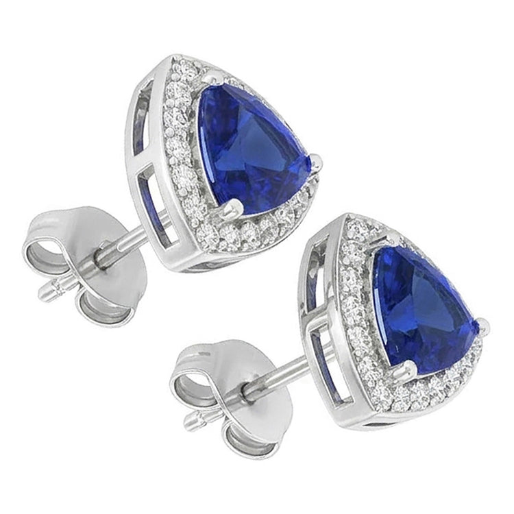 Boucles D'oreilles Puces Saphir De Ceylan Et Diamants Naturels Extraits des Mines ( et non cultivés en laboratoire ) 6.60 Carats Or Blanc 14K