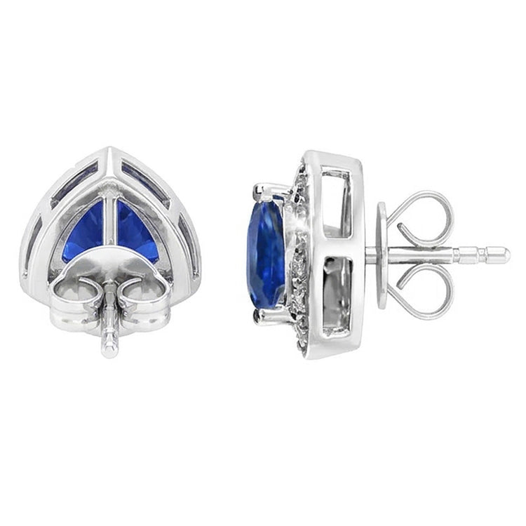 Boucles D'oreilles Puces Saphir De Ceylan Et Diamants Naturels Extraits des Mines ( et non cultivés en laboratoire ) 6.60 Carats Or Blanc 14K