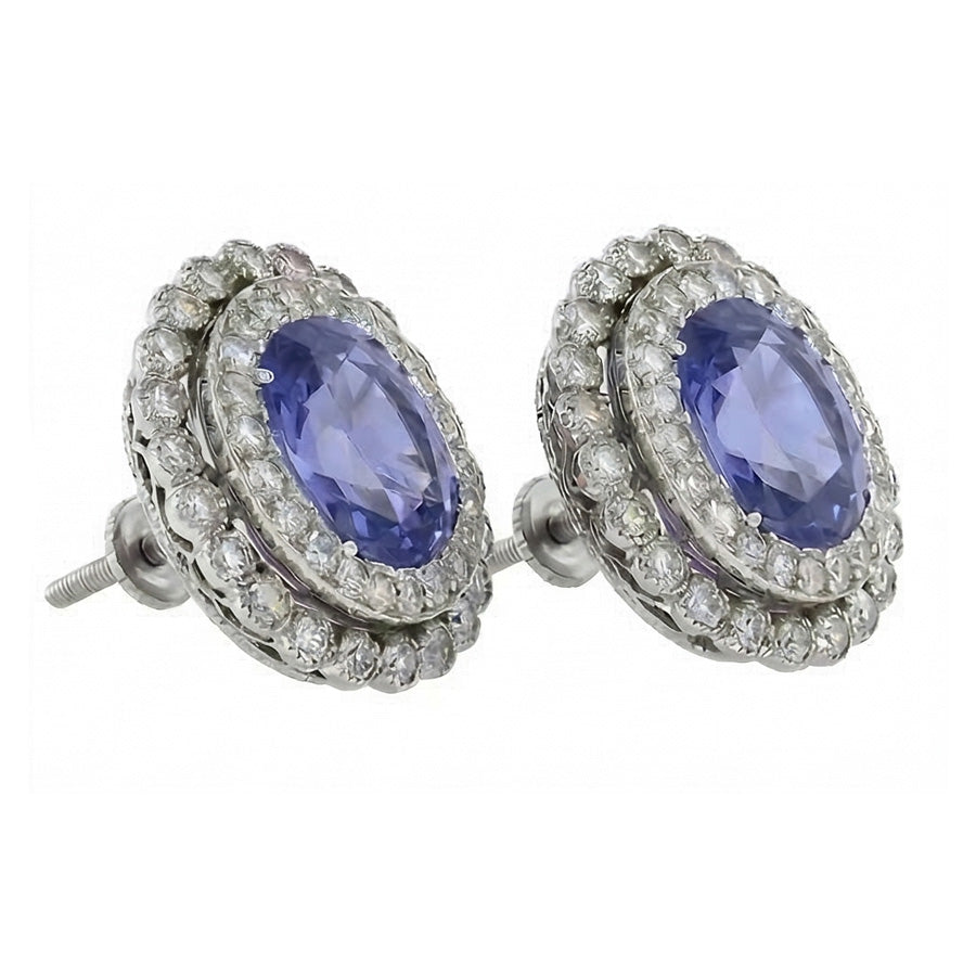 Boucles D'oreilles Saphir De Ceylan Avec Diamant Naturels Extraits des Mines ( et non cultivés en laboratoire ) 4.38 Carats Or Blanc 14K