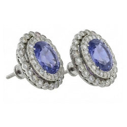 Boucles D'oreilles Saphir De Ceylan Avec Diamant Naturels Extraits des Mines ( et non cultivés en laboratoire ) 4.38 Carats Or Blanc 14K