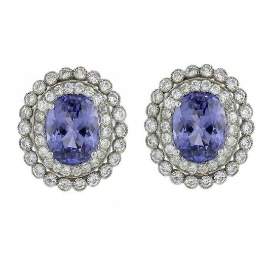 Boucles D'oreilles Saphir De Ceylan Avec Diamant Naturels Extraits des Mines ( et non cultivés en laboratoire ) 4.38 Carats Or Blanc 14K