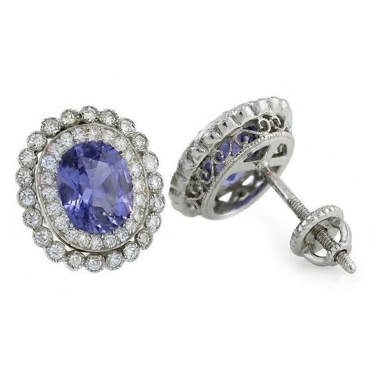 Boucles D'oreilles Saphir De Ceylan Avec Diamant Naturels Extraits des Mines ( et non cultivés en laboratoire ) 4.38 Carats Or Blanc 14K