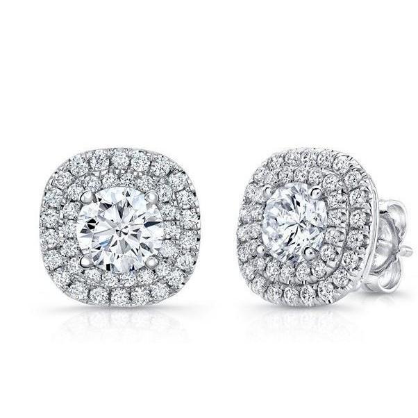 Boucles D'oreilles A Double Halo De Naturel Diamants Coupe Ronde 3.5 Ct